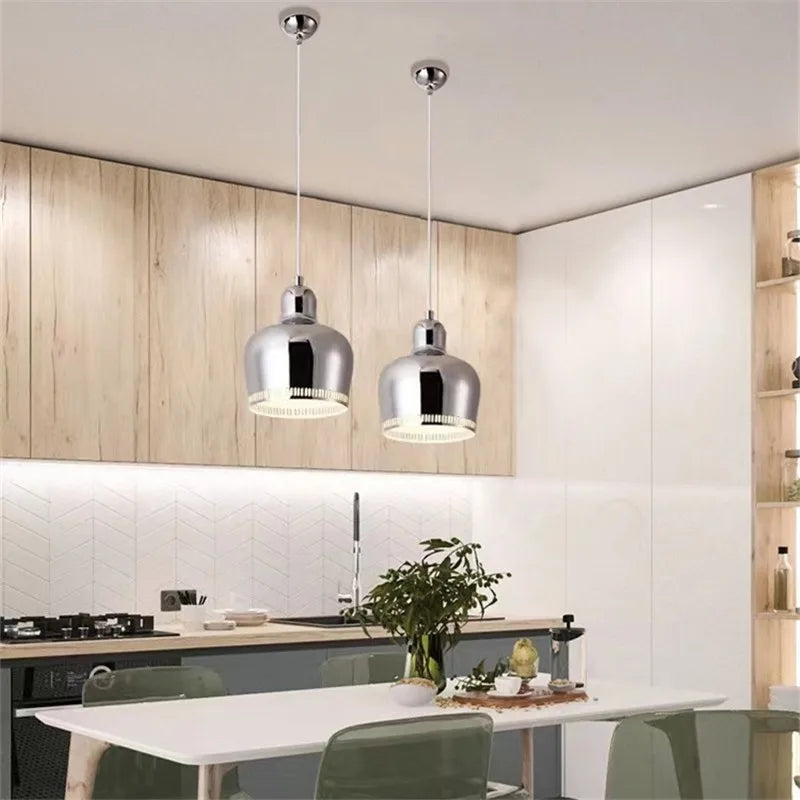 Afralia™ Chrome Bell Pendant Lights: Bedroom Dining Room LED Bar Luster Lamp