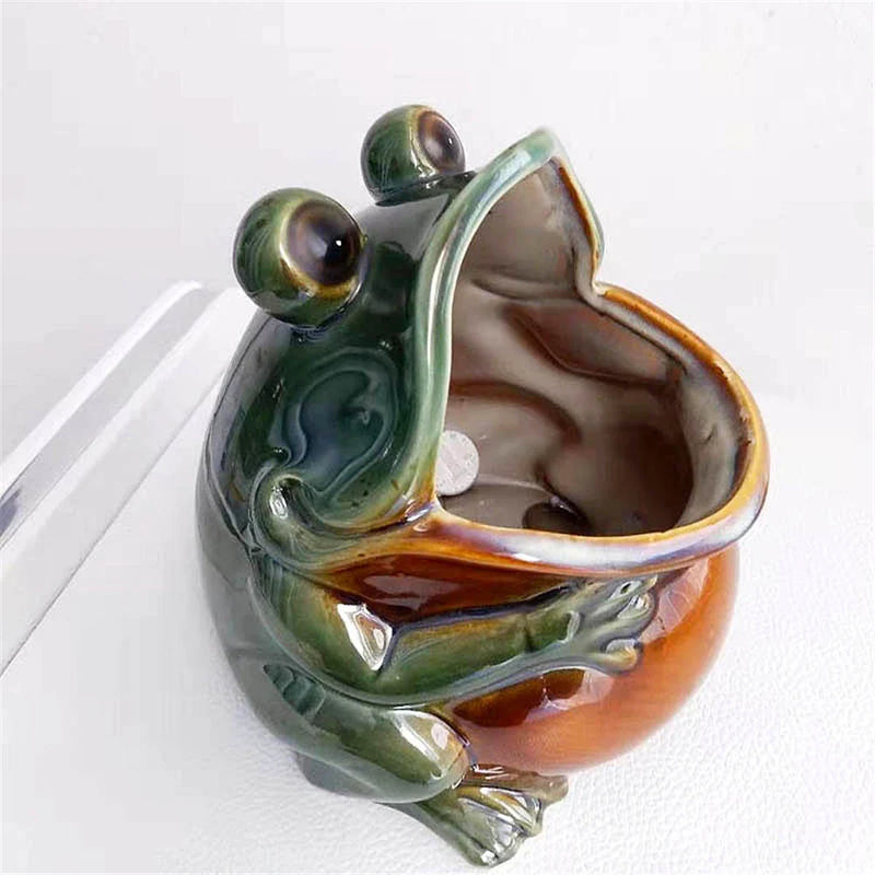 Afralia™ Frog Sculpture Storage Box: Silver Green Desk Ornament & Home Decoration