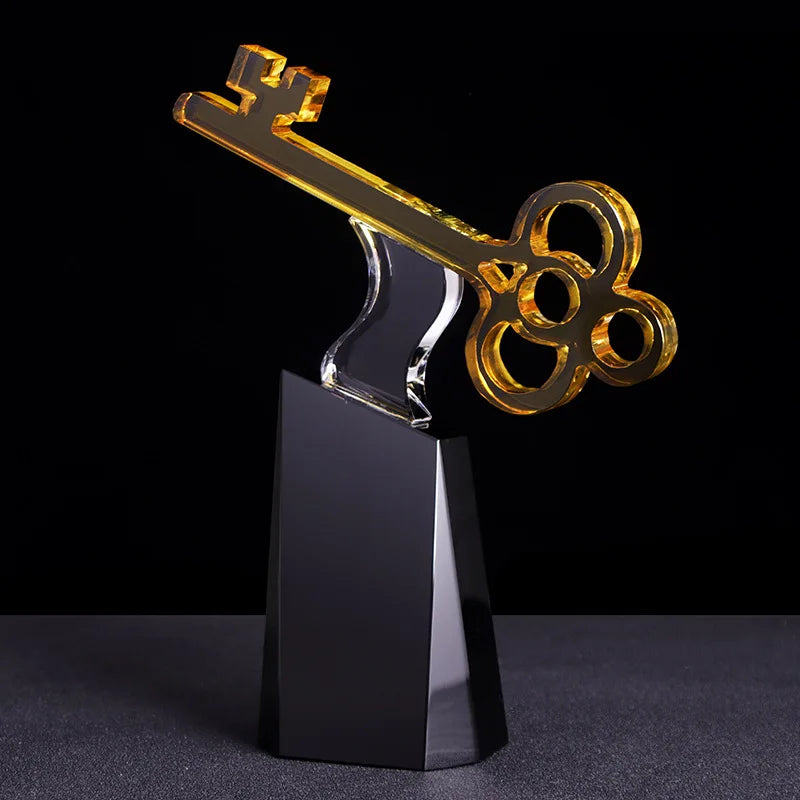 Afralia™ Crystal Trophy: Golden Key Handicrafts, Transparent Decorative Figurine & Home Accent