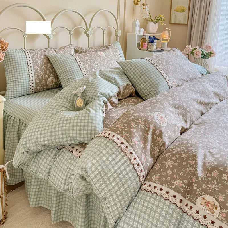 Afralia™ Floral Embroidery Lace Bedding Set Full Double Size Skin Friendly Cotton