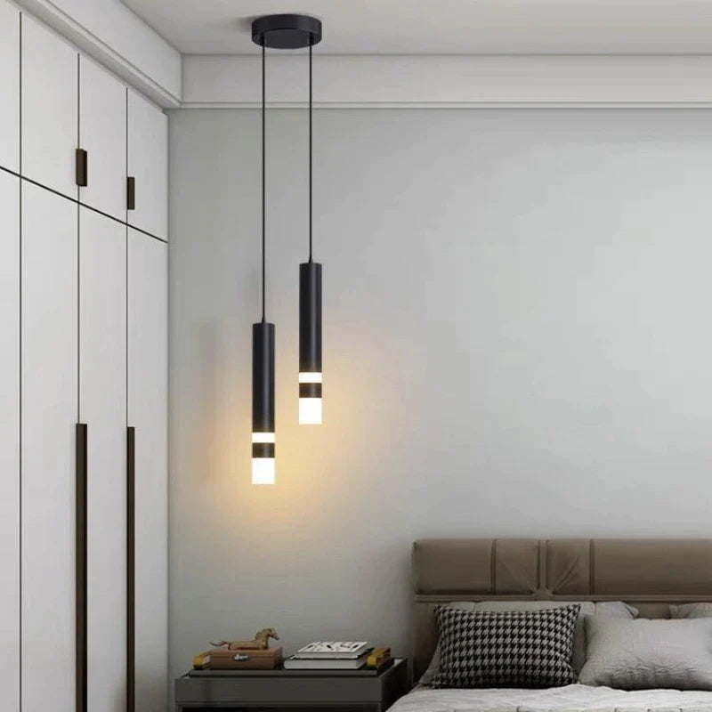 Afralia™ Modern Black & Gold LED Pendant Chandelier for Bedroom & Dining Room