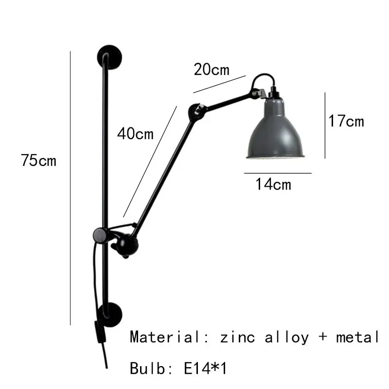 Afralia™ Gras BL Wall Lamp: Adjustable Chrome Long Arm Reading Light
