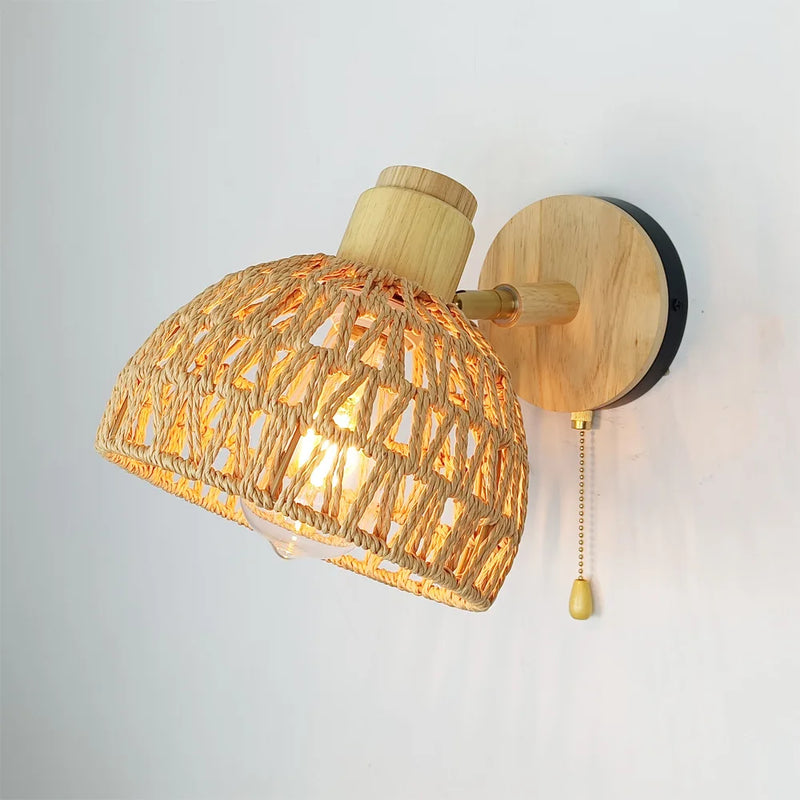 Afralia™ Rattan Zipper Wall Lamp Bedroom Mirror Woven Paper Light