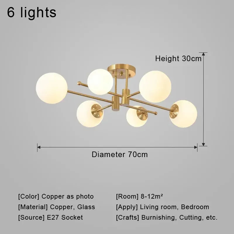 Afralia™ Nordic Glass Chandelier LED Pendant Light for Bedroom Living Room
