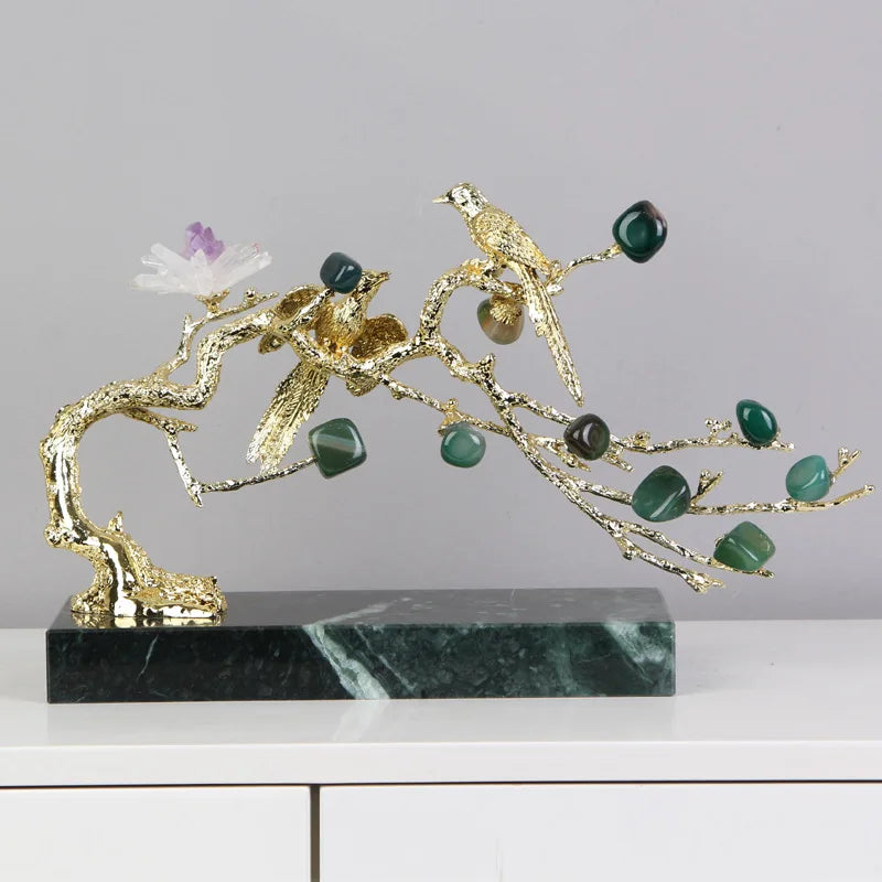 Afralia™ Crystal Golden Tree Handicraft: Artisan Metal Figurine for Home Decor