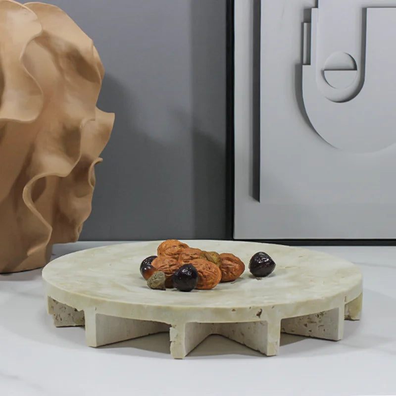 Afralia™ Marble Tray: Vintage Travertine Pedestal Bowl for Kitchen Counter Decor