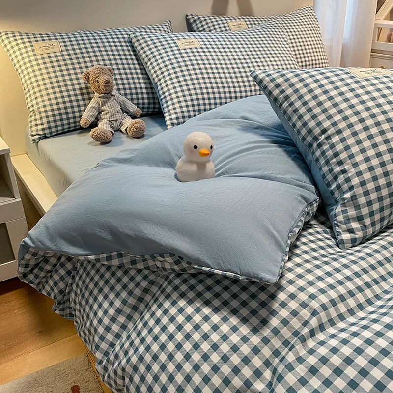 Afralia™ Cozy Plaid Duvet Cover | Simple Nordic Comforter Cover | Non-Fading Washed Cotton Bedding
