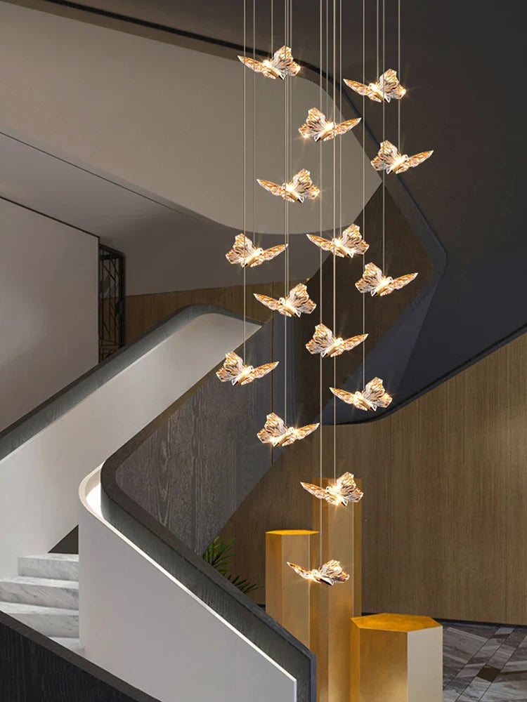 Afralia™ Butterfly Chandelier Staircase Suspended Loft Pendant Light for Living Room & Hallway