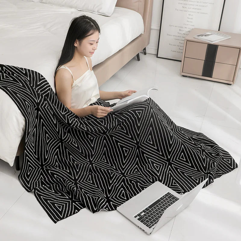 Afralia™ Knitted Triangular Pattern Thin Blanket for Cozy Versatile Living Room Cover