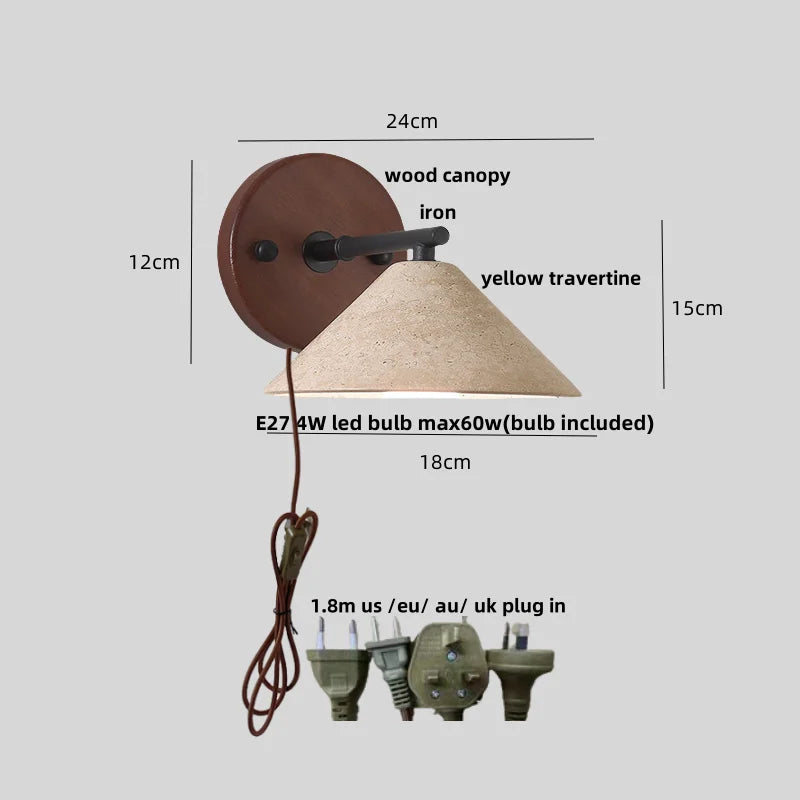Afralia™ Yellow Travertine LED Wall Lamp Iron Pull Chain Switch Nordic Modern Stair Light