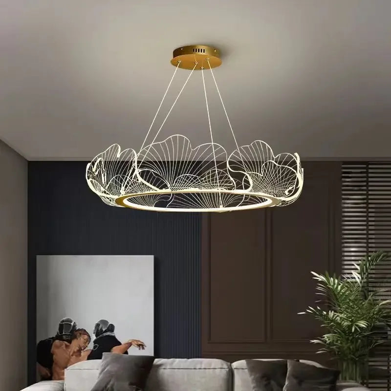 LED Lotus Leaf Ring Ceiling Chandelier by Afralia™ - Modern Living Room Dining Pendant Light