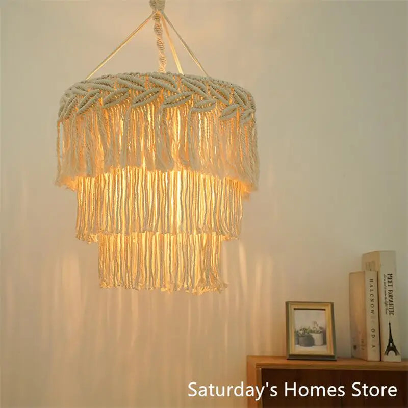 Afralia™ Boho Macrame Ceiling Pendant Light Cover for Home Bedroom Chandeliers