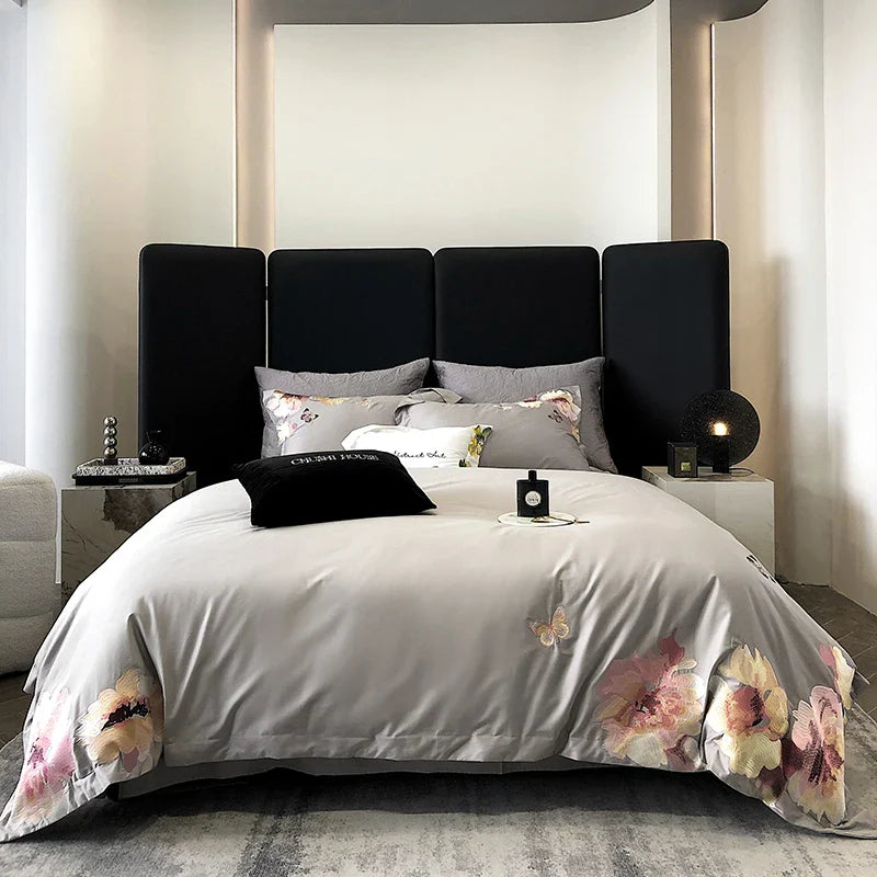 Afralia™ Luxury Egyptian Cotton Bedding Set, Flowers Embroidery, 1000TC