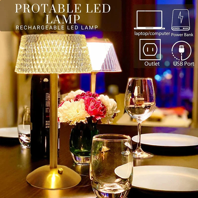 Afralia™ Diamond Crystal Table Lamp: Retro LED Night Light for Bedroom, Office, Hotel