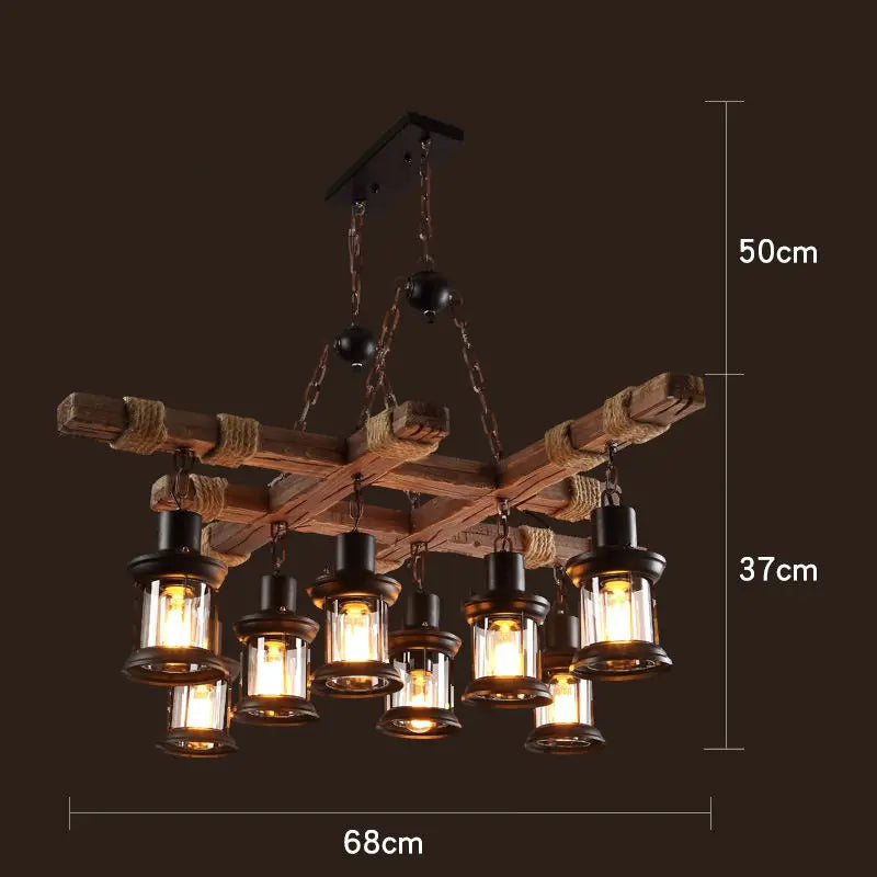 Afralia™ Vintage Wood E27 LED Ceiling Chandelier Luminaires