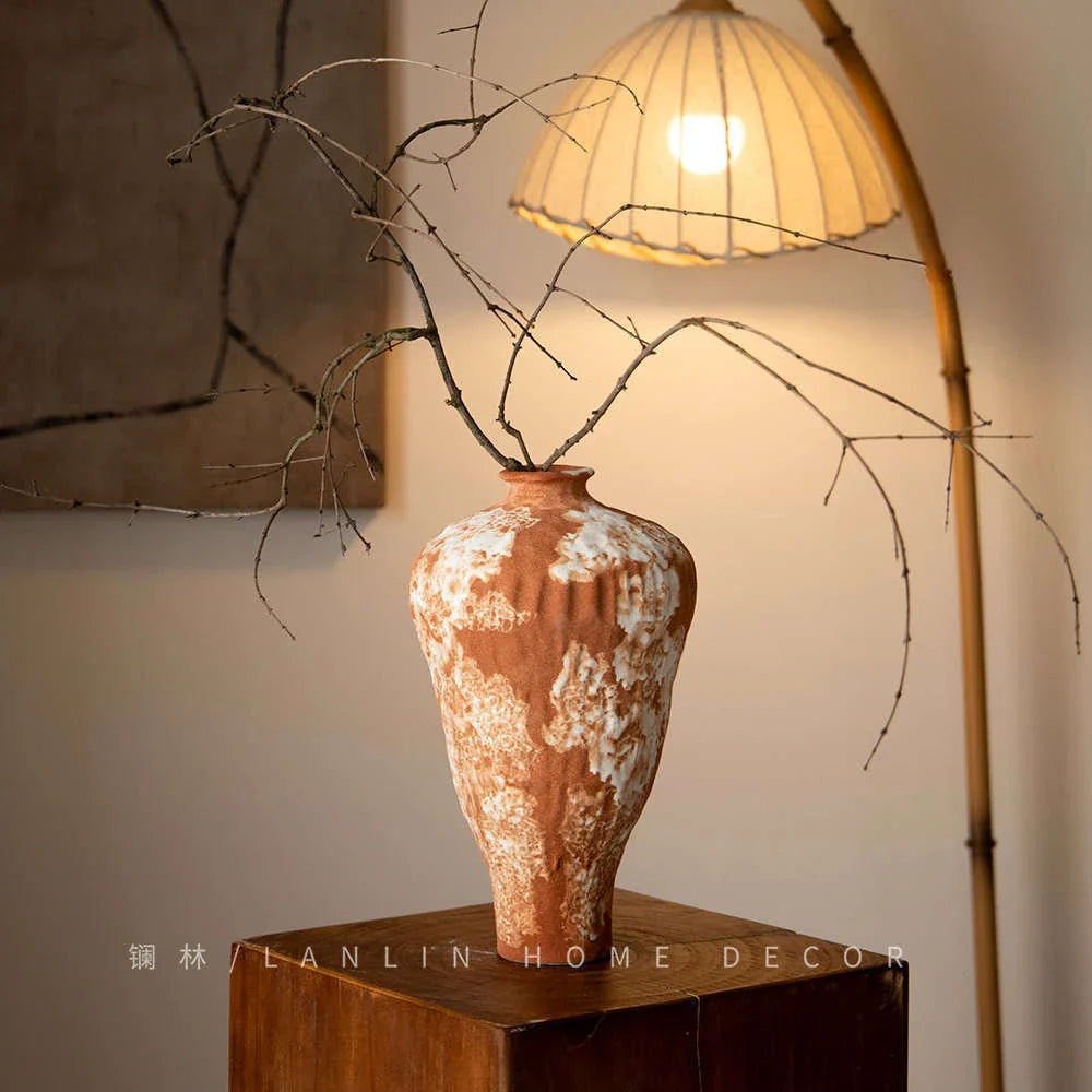 Afralia™ Wabi-Sabi Pottery Vase, Stylish TV Cabinet Decor, Artistic Flower Pot