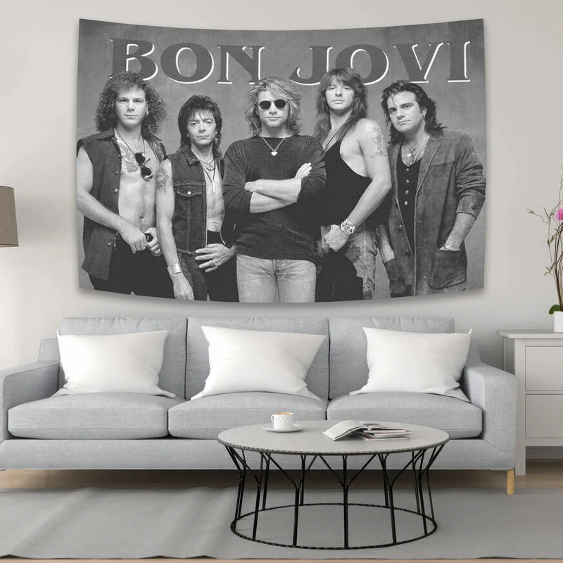 Bon-Jovi Rock Band Tapestry Room Decor by Afralia™ - Music Aesthetic Wall Hanging Art