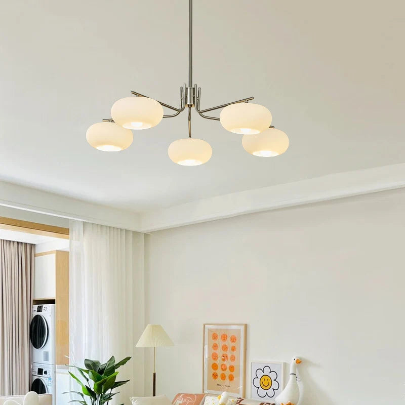 Afralia™ Glass Persimmon Chandelier: Bauhaus Medieval Inspired Milk White Lamp