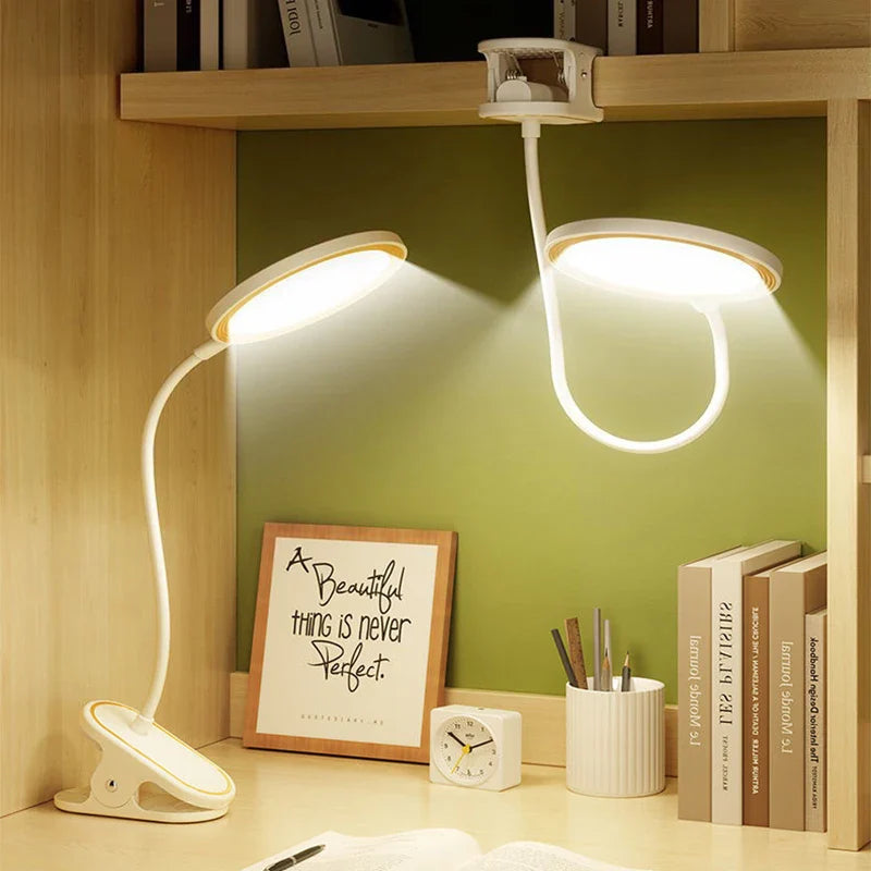 Afralia™ LED Clip Desk Lamp | USB Rechargeable, 3 Modes Dimming, Bed Reading Light