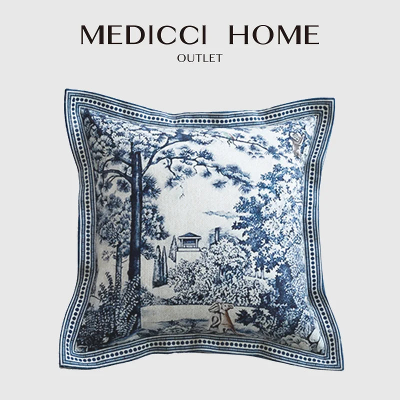 Afralia™ Ancient Indigo Jungle Decorative Cushion Covers - Hand-Painted Throw Pillow Case