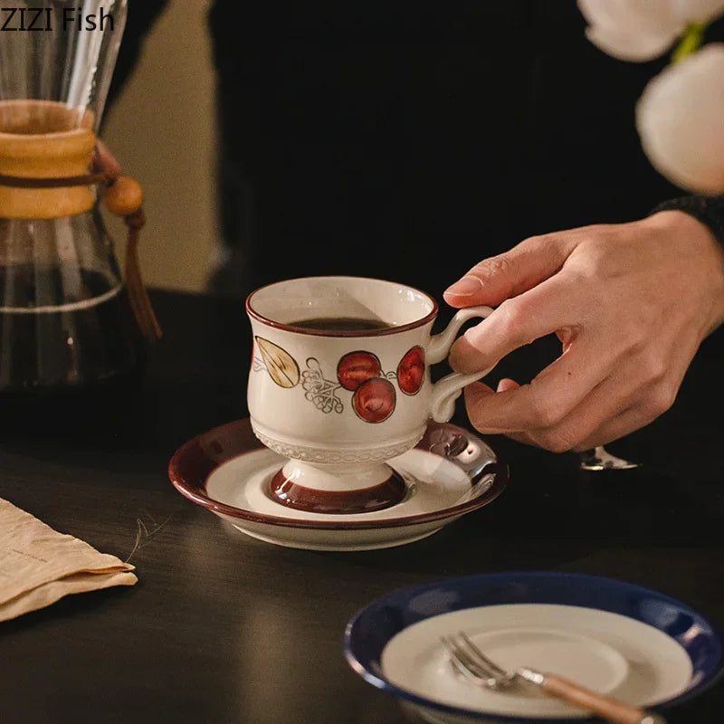 Afralia™ Flower Patterns Ceramic Cup & Saucer Set for Dining Table and Coffee