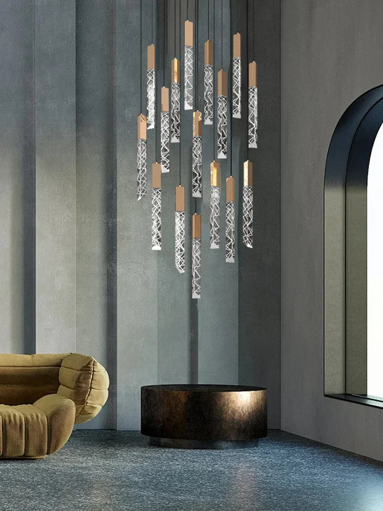 Afralia™ Crystal Circular Staircase Chandelier for Villa Duplex Foyer Decoration