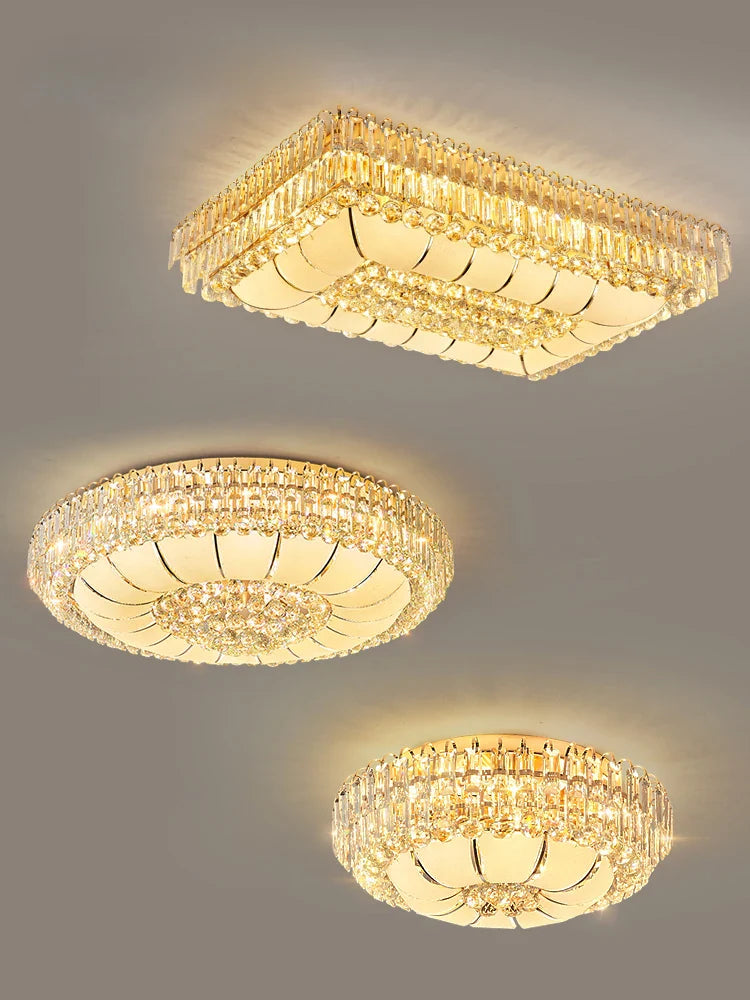 Afralia™ Gold Chrome Crystal LED Ceiling Chandelier for Living Room