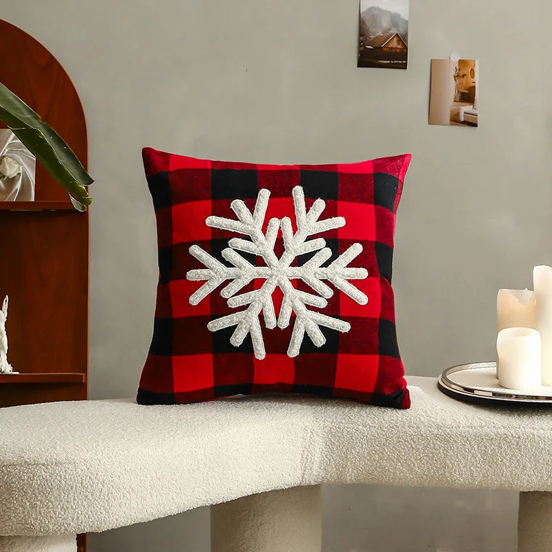 Afralia™ Red & Black Plaid Christmas Cushion Covers - Festive Embroidered Pillowcase for Home Décor