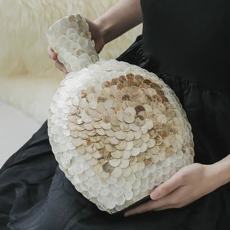 Afralia™ Golden Shell Art Vase: Handmade Luxury Desktop Flower Arrangement & Home Decor