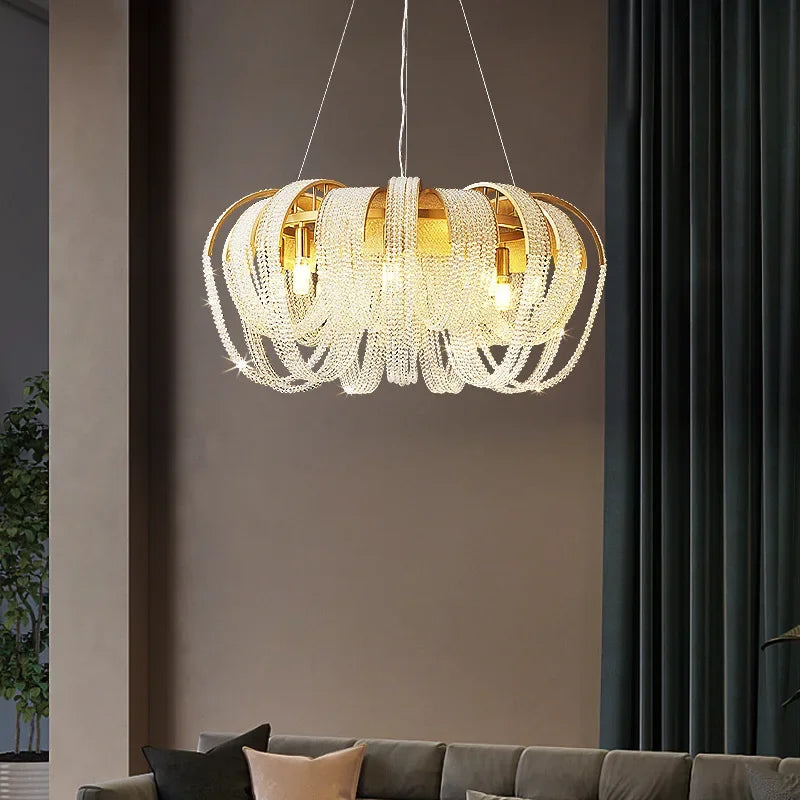 Afralia™ Crystal Tassels LED Ceiling Chandelier for Elegant Home Decor Lighting