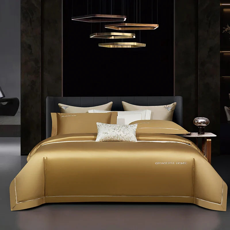 Afralia™ 1000TC Egyptian Cotton Embroidery Bedding Set with Duvet Cover, Sheet, Pillowcase