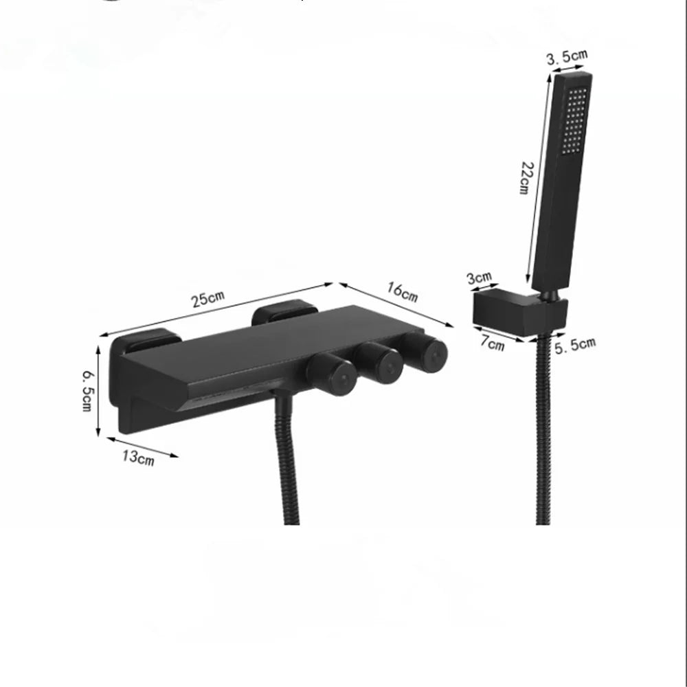 Afralia™ Gold/Black Tub Shower Set Wall Mount Waterfall Mixer Tap Brass Rotatable