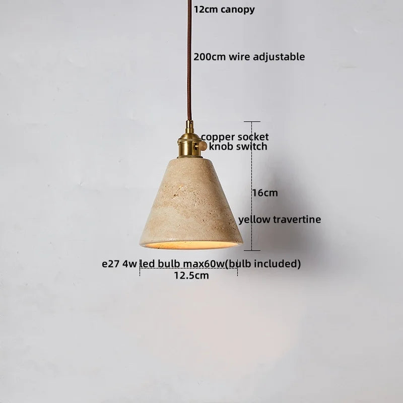 Afralia™ Yellow Travertine LED Pendant Lamp with White Glass Canopy