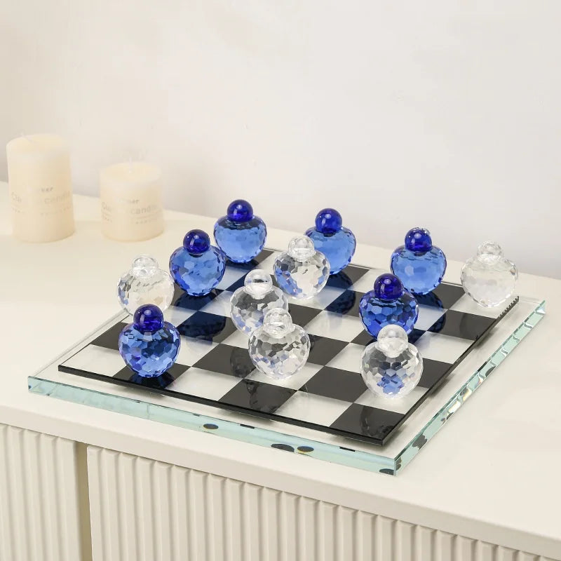 Afralia™ Geometric Glass Chess Set Table Ornament - Home Decor Figurines