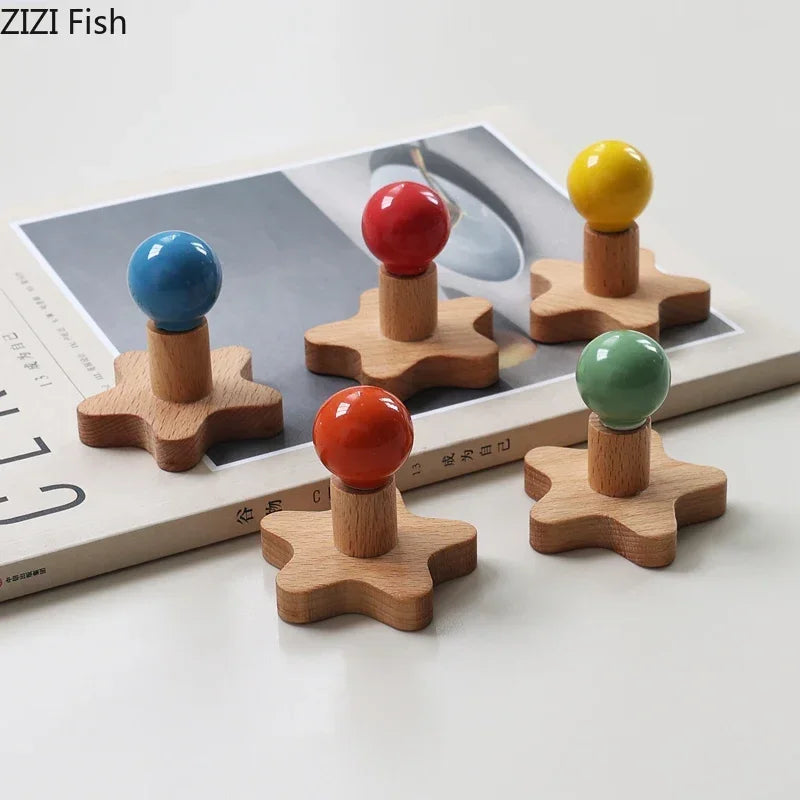 Afralia™ Star Wood Hook Wall Storage Holder Shelves