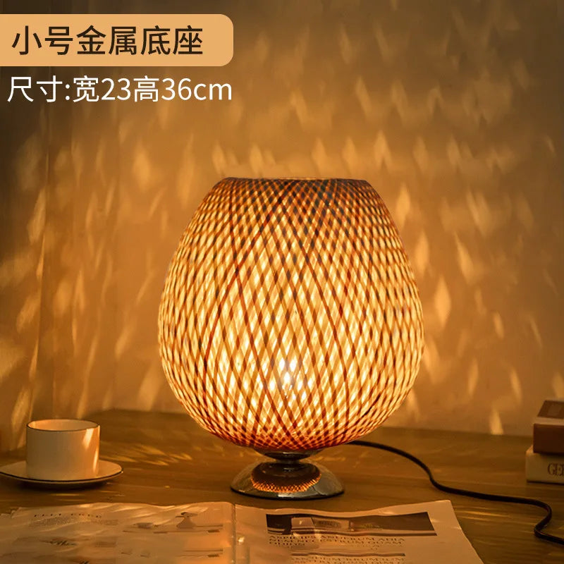Afralia™ Handcrafted Bamboo Table Lamp with Wood Rattan Lampshade