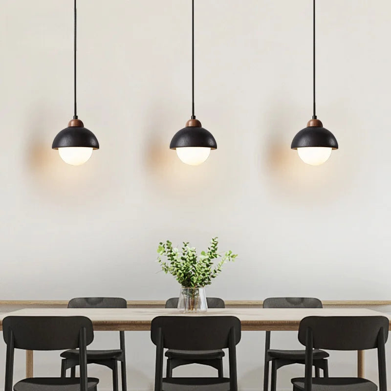 Afralia™ Glass Ball LED Pendant Lights Black Travertine Wabi Sabi Hanging Lamp