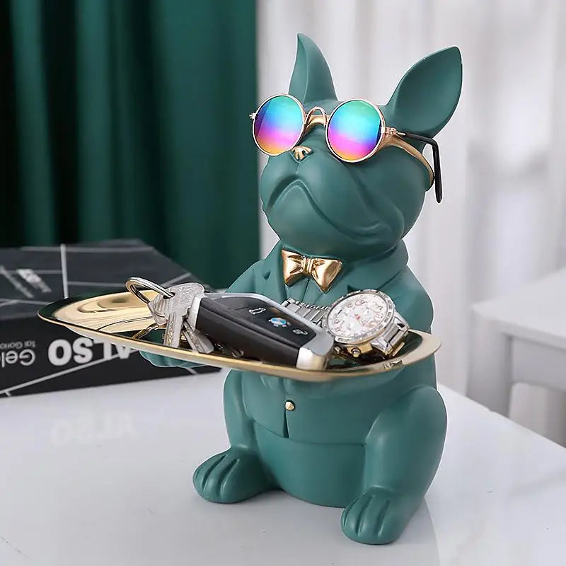 Afralia™ Bulldog Storage Tray Coin Bank Key Holder Modern Statue Figurine