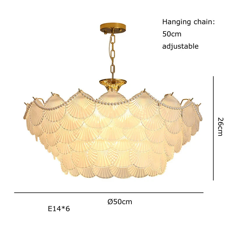 Afralia™ Shell Glass Gold Lustre LED Chandelier - Luxury Hanging Lamp