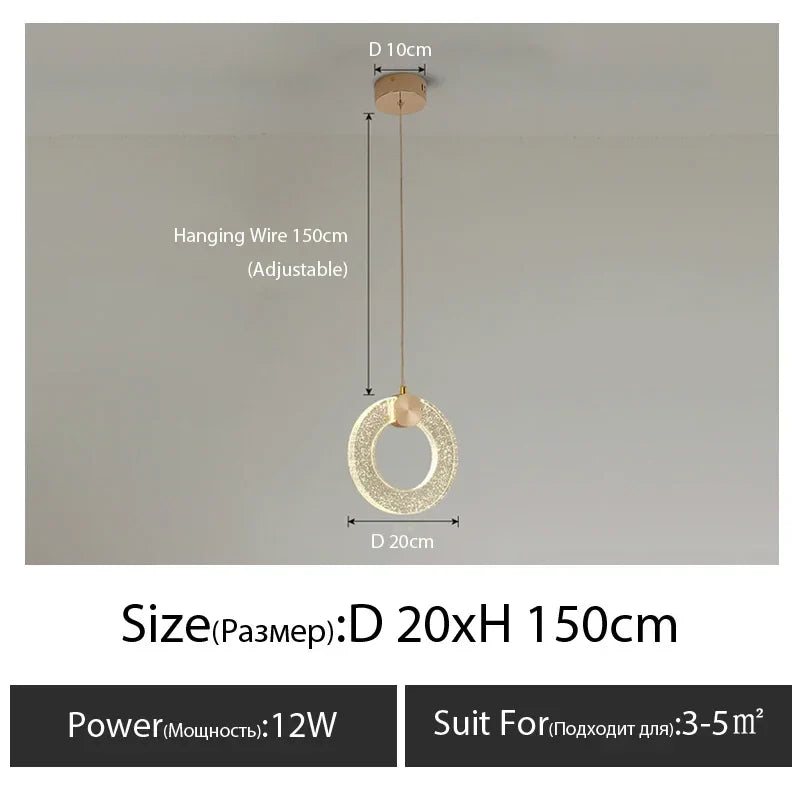 Afralia™ Crystal Pendant LED Bedside Chandelier for Minimalist Master Bedroom