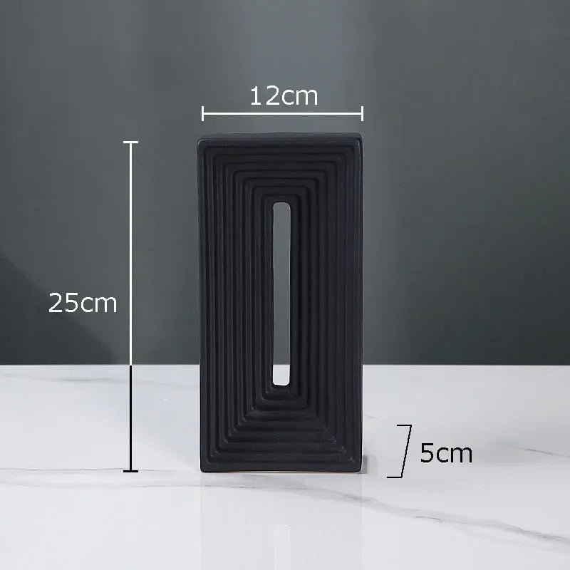 Ceramic Geometric Sculpture. Abstract Desk Decor. Afralia™ Square Arch Statue.