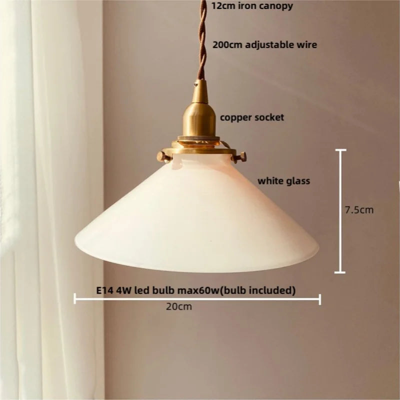Afralia™ White Glass LED Pendant Lamp Nordic Modern Copper Socket Hanging Lights