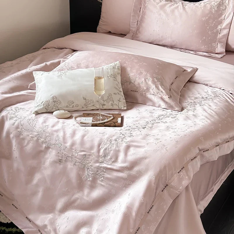 Afralia™ Jacquard 100s Egyptian Cotton Bedding Set: King Queen Ru Size Sheet Blanket Pillowcase