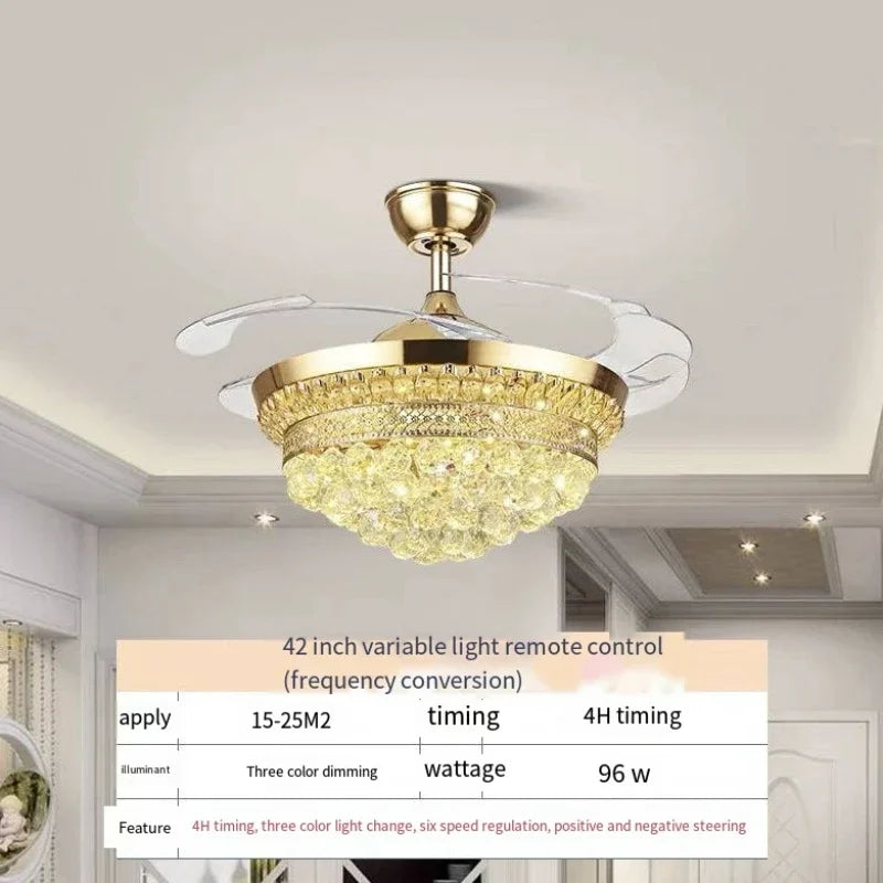 Afralia™ Crystal Remote Control Chandelier Ceiling Fan Light