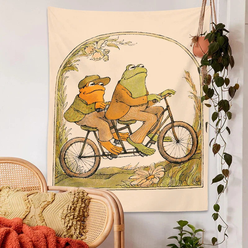 Afralia™ Psychedelic Frog Tapestry Goblincore Toad Bicycle Wall Hanging Hippie Room Decor