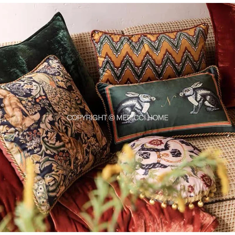 Afralia™ Cat Print Velvet Throw Pillow Case Luxury Cushion Hand Made