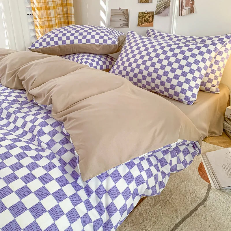 Afralia™ Nordic Checkerboard Pattern Washed Cotton Bedding Set for All-Season Comfort