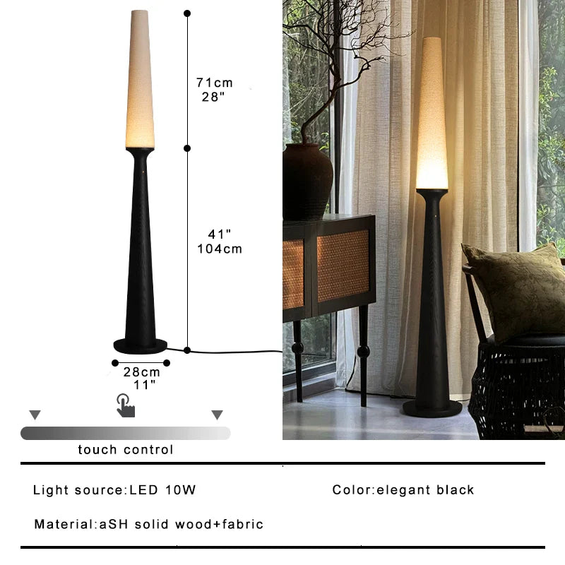 Afralia™ Nordic Wooden Floor Lamp with Black Fabric Lampshade for Home Decoration
