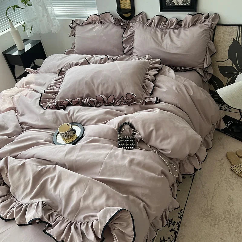 Afralia™ Cooling Silky Ruffled Bedding Set 180X220 - 4 Piece Smooth Fitted Sheet