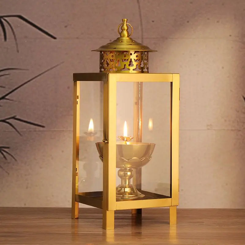 Afralia™ Copper Oil Lamp for Worship with Windproof Design and Pure Ghee
